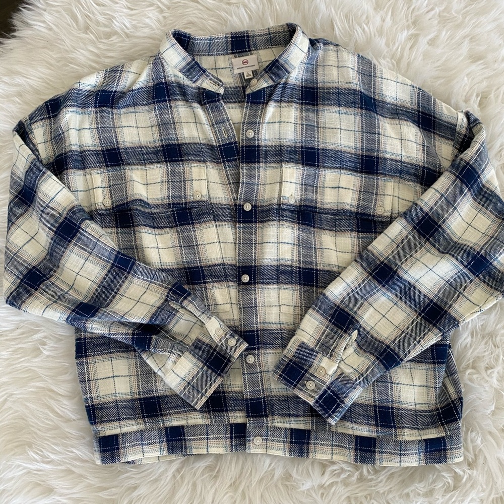 AG Plaid Collarless Shacket Jacket size L EUC